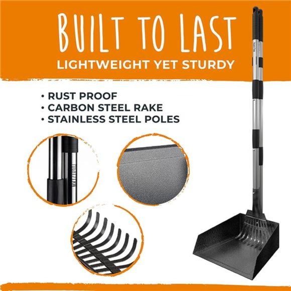 Dog Pooper Scooper | Large Heavy Duty Tray & Rake . Long Adjustable Metal Poles - Picture 2 of 6